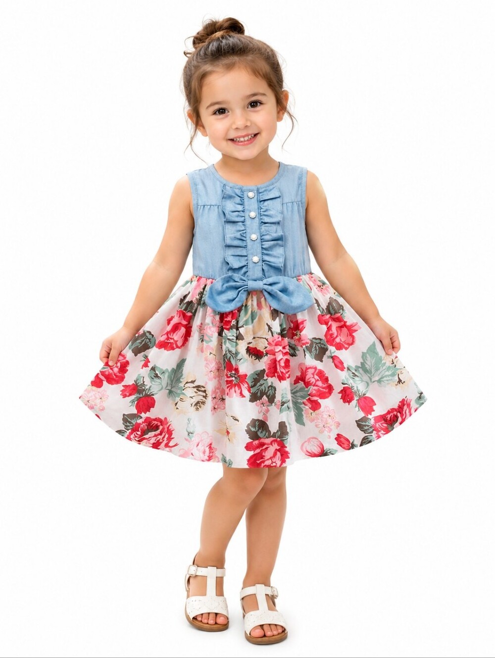 🌸 Viral Toddler Girl Instagram Dress | Denim & Floral Boho Princess (3T) 🌸